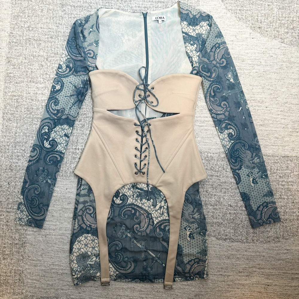 Loba Revolve Nude Blue Corset Mini Dress